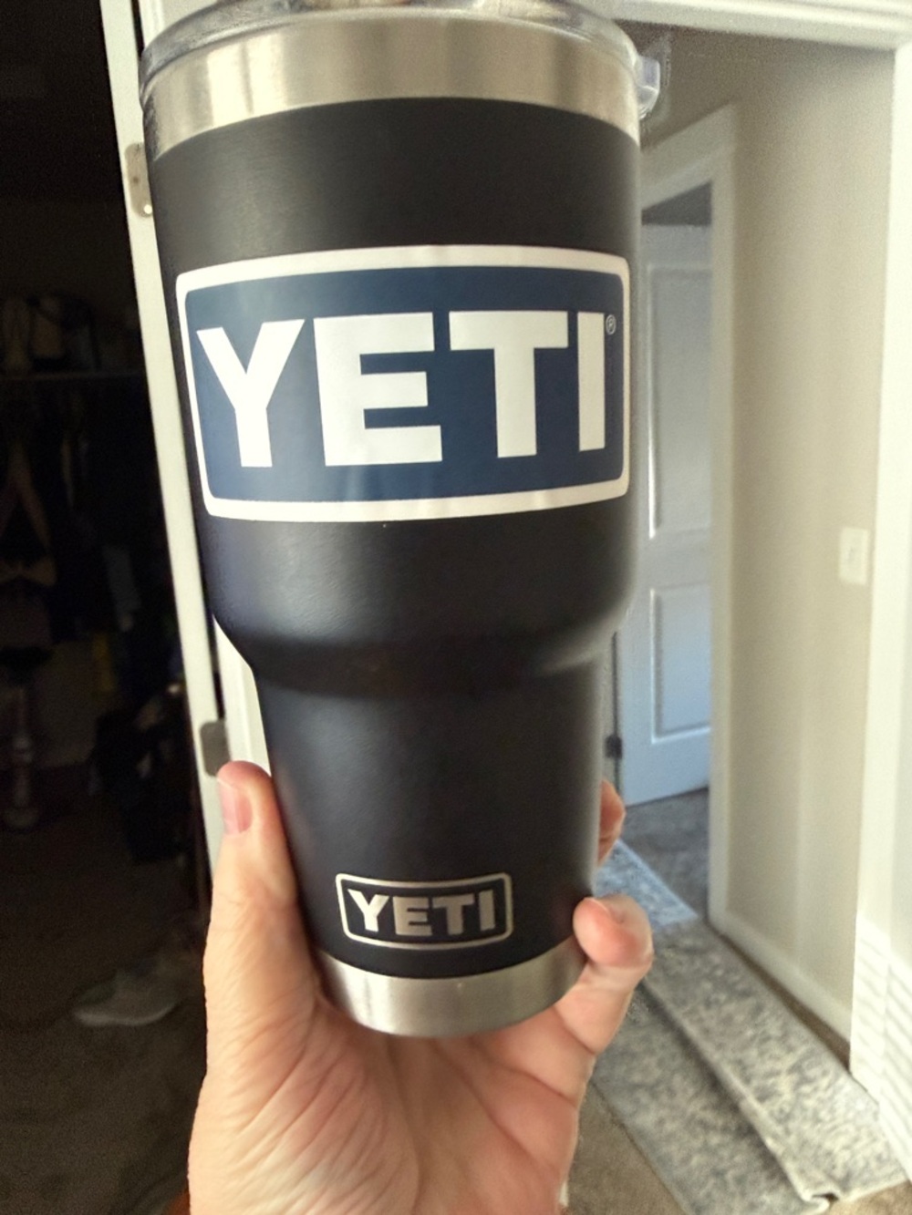 Yeti Black & Silver Stainless Steel Travel Tumbler